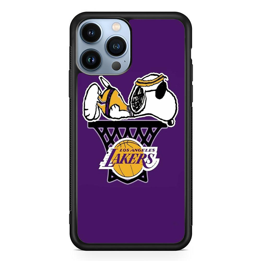 NBA Lakers Snoopy Basketball iPhone 13 Pro Case-Rubber / Black (2D Case)-Xtracase