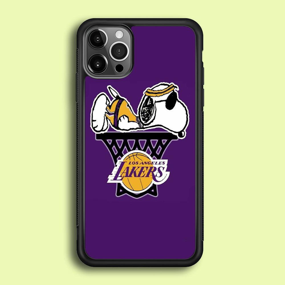 NBA Lakers Snoopy Basketball iPhone 12 Pro Case-Rubber / Black (2D Case)-Xtracase