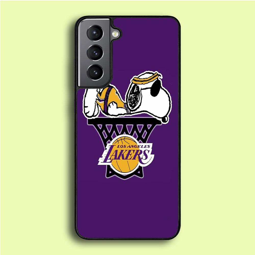 NBA Lakers Snoopy Basketball Samsung Galaxy S21 Plus Case-Rubber / Black (2D Case)-Xtracase