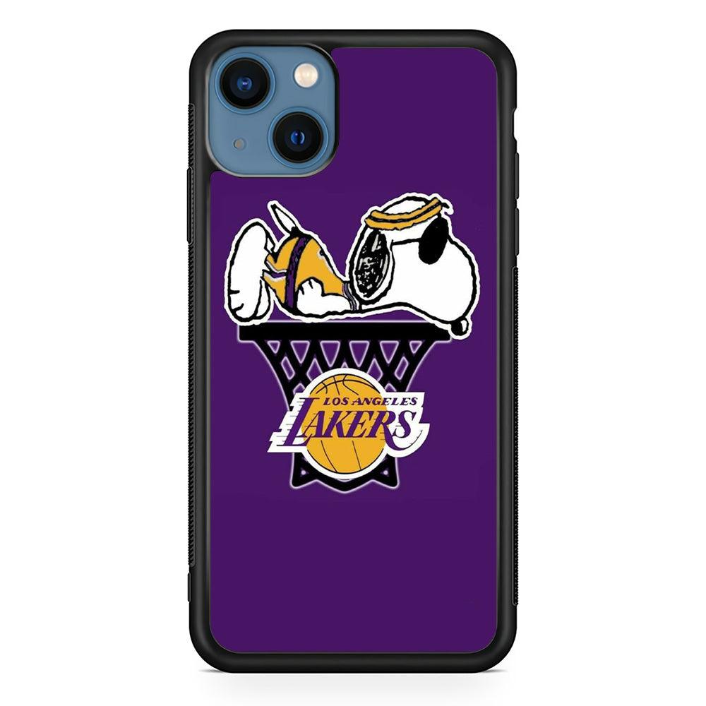 NBA Lakers Snoopy Basketball iPhone 13 Mini Case-Rubber / Black (2D Case)-Xtracase
