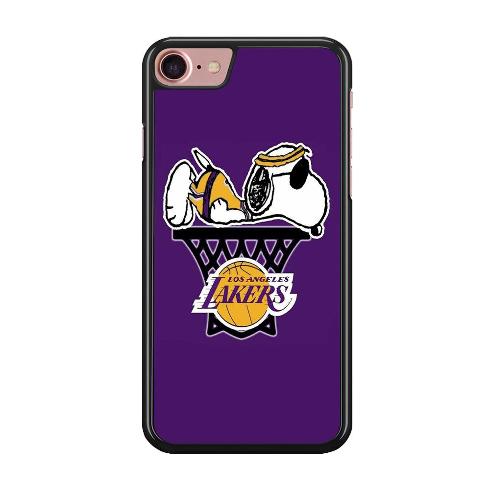 NBA Lakers Snoopy Basketball iPhone SE 2020 Case-Rubber / Black (2D Case)-Xtracase