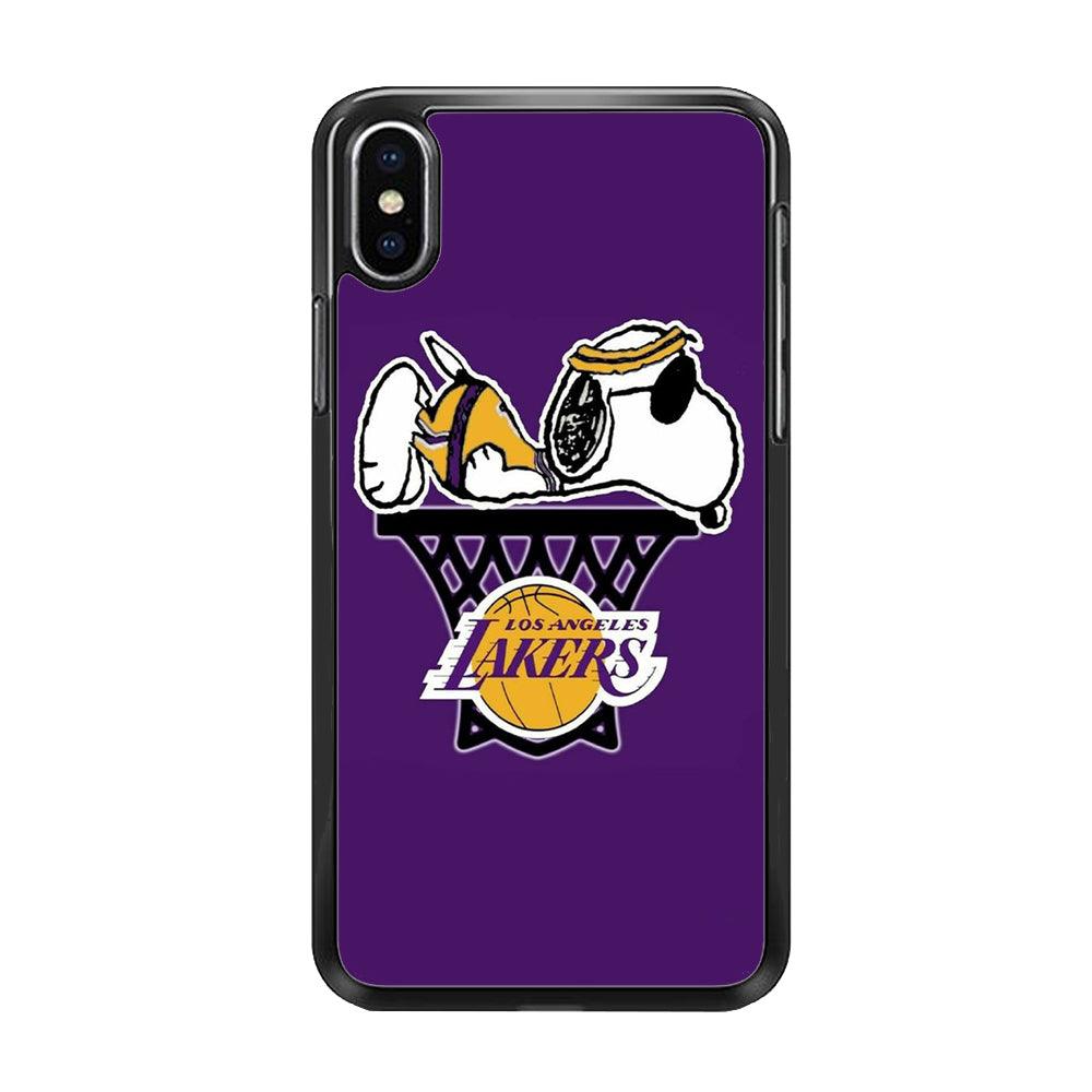 NBA Lakers Snoopy Basketball iPhone X Case-Rubber / Black (2D Case)-Xtracase