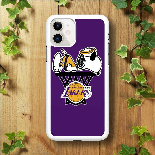 NBA Lakers Snoopy Basketball iPhone 11 Case-Rubber / White (2D Case)-Xtracase