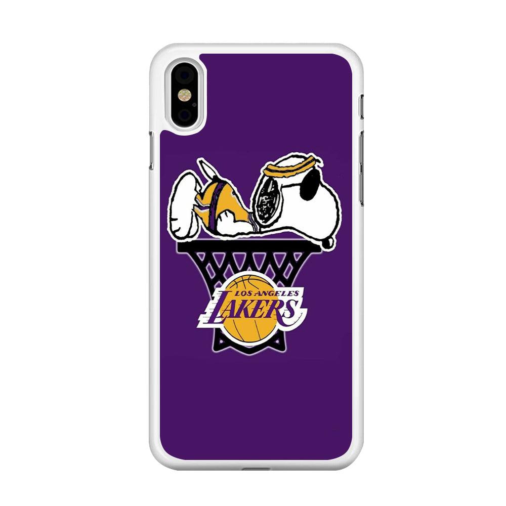 NBA Lakers Snoopy Basketball iPhone X Case-Rubber / White (2D Case)-Xtracase