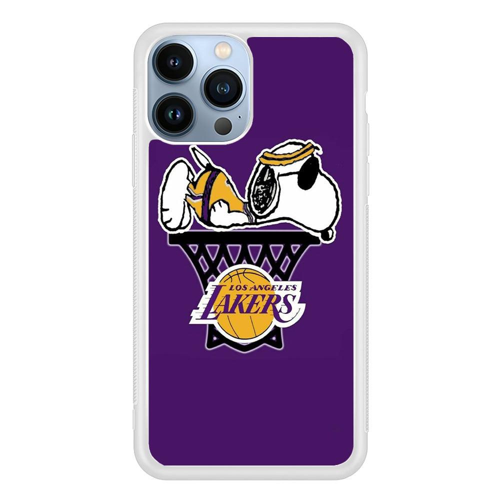 NBA Lakers Snoopy Basketball iPhone 13 Pro Max Case-Rubber / White (2D Case)-Xtracase