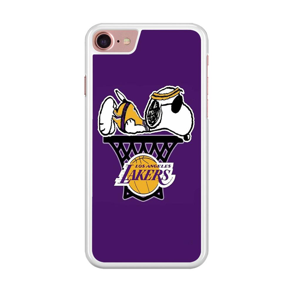 NBA Lakers Snoopy Basketball iPhone 7 Case-Rubber / White (2D Case)-Xtracase