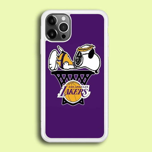 NBA Lakers Snoopy Basketball iPhone 12 Pro Case-Rubber / White (2D Case)-Xtracase