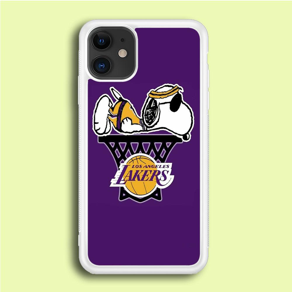 NBA Lakers Snoopy Basketball iPhone 12 Case-Rubber / White (2D Case)-Xtracase