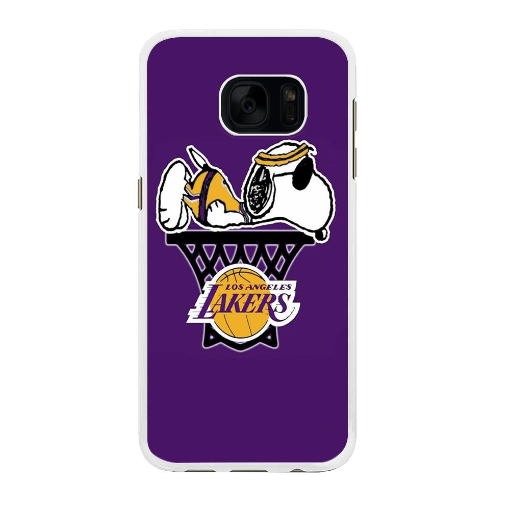 NBA Lakers Snoopy Basketball Samsung Galaxy S7 Edge Case-Rubber / White (2D Case)-Xtracase