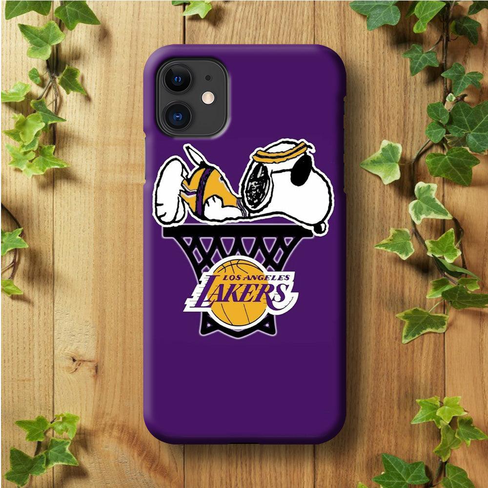 NBA Lakers Snoopy Basketball iPhone 11 Case-Rubber / Black (2D Case)-Xtracase