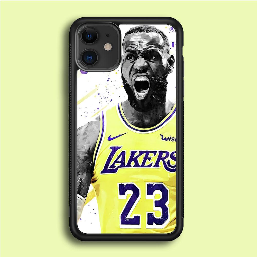 NBA Lebron James Los Angeles iPhone 12 Mini Case-Rubber / Black (2D Case)-Xtracase