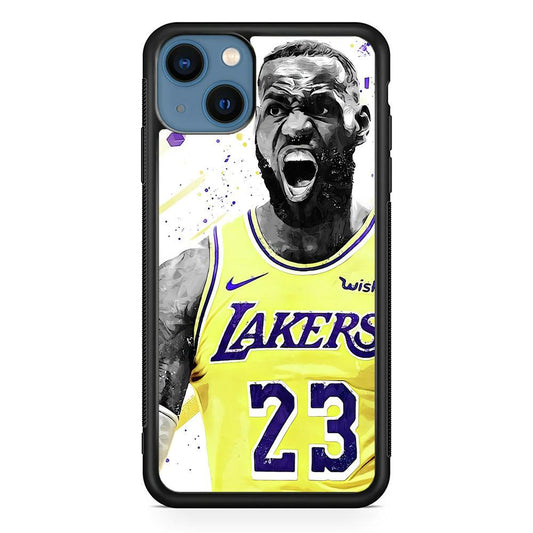NBA Lebron James Los Angeles iPhone 13 Mini Case-Rubber / Black (2D Case)-Xtracase