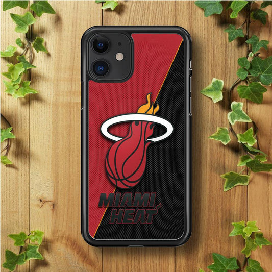 NBA Miami Heat Basketball 002 iPhone 11 Case-Rubber / Black (2D Case)-Xtracase