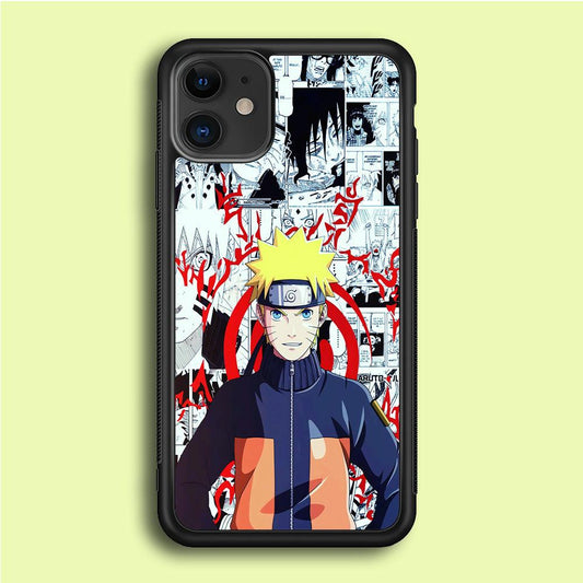 Naruto Comic Background iPhone 12 Mini Case-Rubber / Black (2D Case)-Xtracase