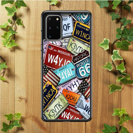 Number Plates Vintage US Samsung Galaxy S20 Plus Case-Rubber / Black (2D Case)-Xtracase