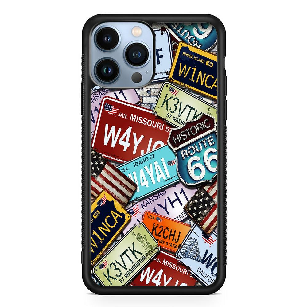 Number Plates Vintage US iPhone 13 Pro Case-Rubber / Black (2D Case)-Xtracase