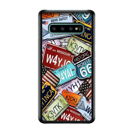 Number Plates Vintage US Samsung Galaxy S10 Case-Rubber / Black (2D Case)-Xtracase