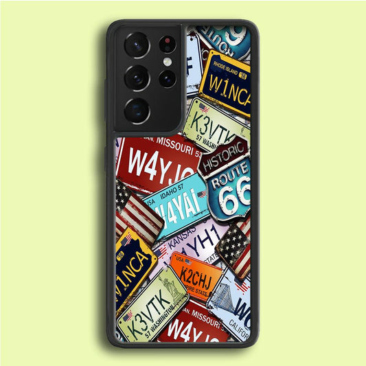 Number Plates Vintage US Samsung Galaxy S21 Ultra Case-Rubber / Black (2D Case)-Xtracase
