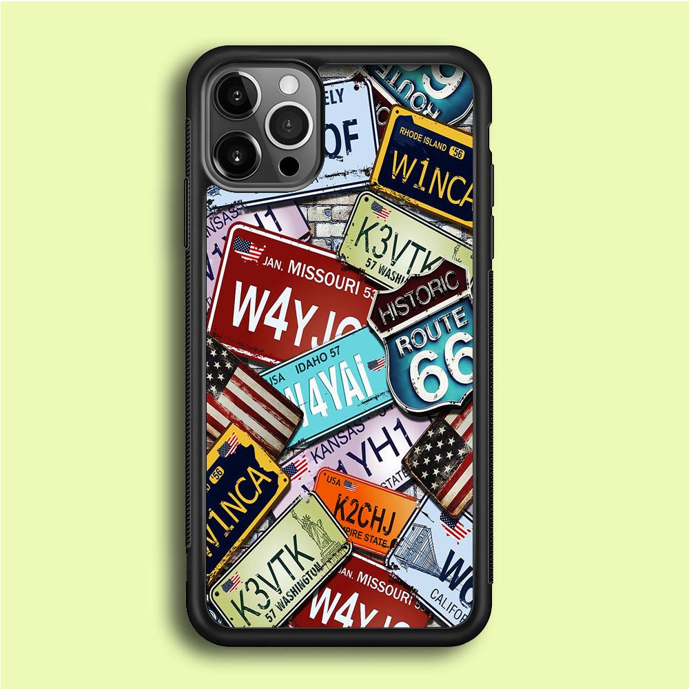 Number Plates Vintage US iPhone 12 Pro Case-Rubber / Black (2D Case)-Xtracase