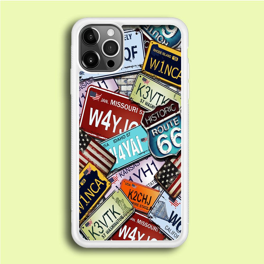 Number Plates Vintage US iPhone 12 Pro Case-Rubber / White (2D Case)-Xtracase