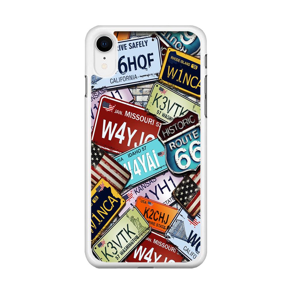 Number Plates Vintage US iPhone XR Case-Rubber / White (2D Case)-Xtracase