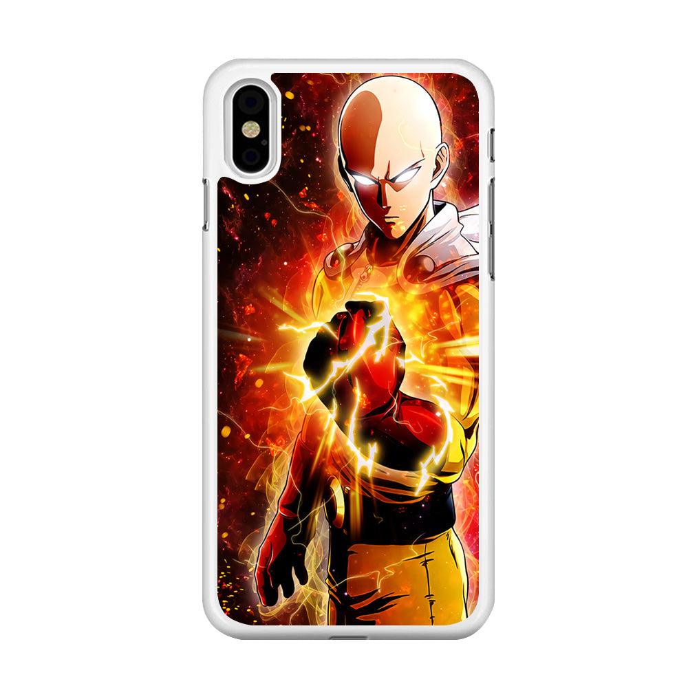OPM Saitama Rampage iPhone Xs Max Case-Rubber / White (2D Case)-Xtracase