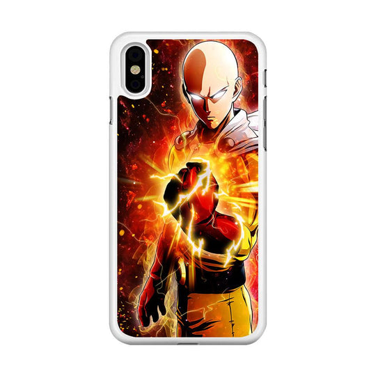 OPM Saitama Rampage iPhone Xs Max Case-Rubber / White (2D Case)-Xtracase