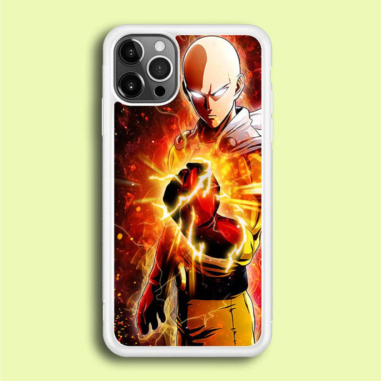 OPM Saitama Rampage iPhone 12 Pro Case-Rubber / White (2D Case)-Xtracase