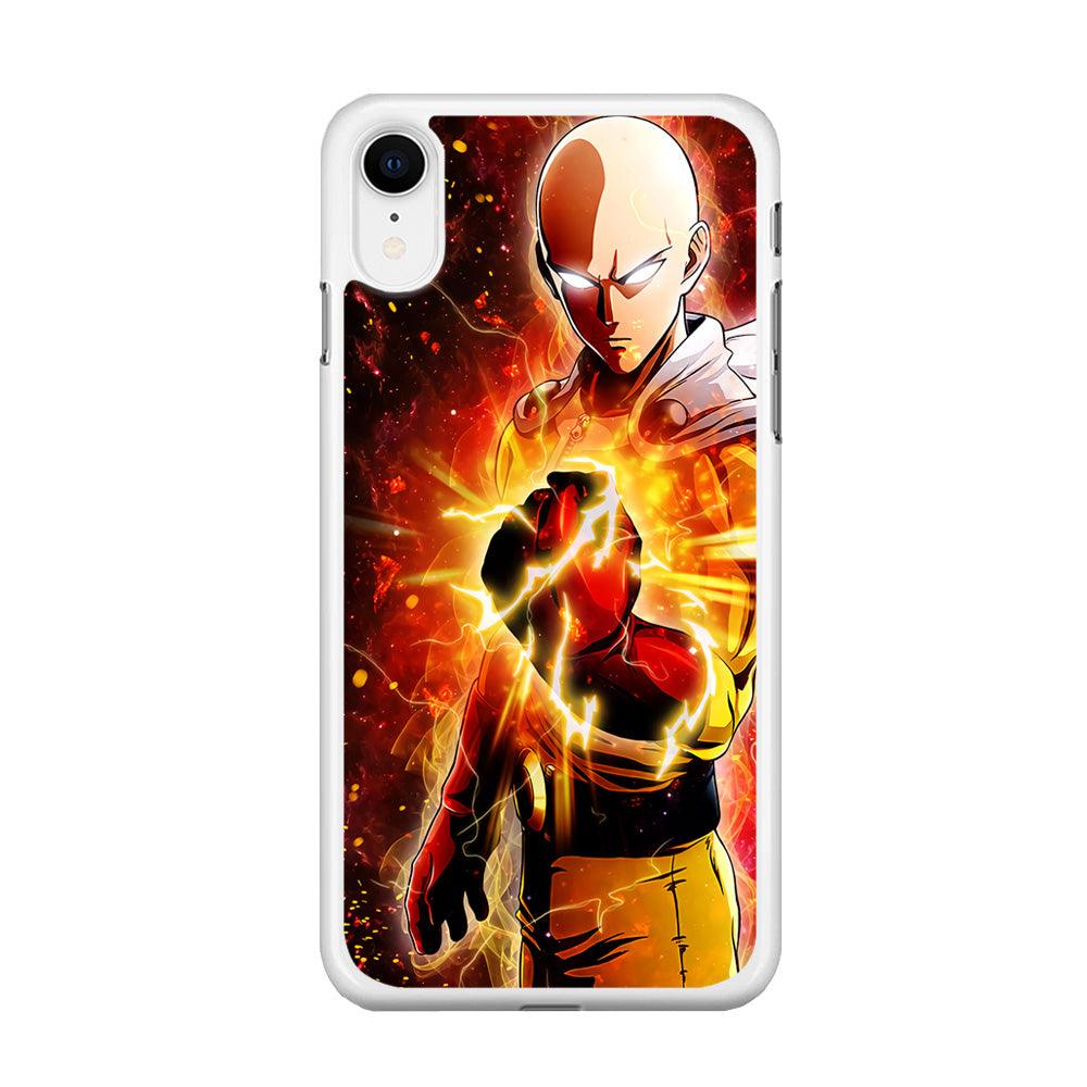 OPM Saitama Rampage iPhone XR Case-Rubber / White (2D Case)-Xtracase