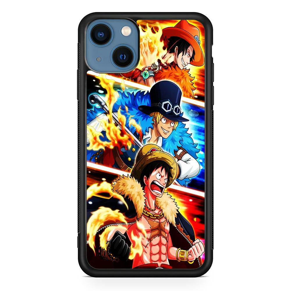 One Piece Ace Sabo Luffy iPhone 13 Mini Case-Rubber / Black (2D Case)-Xtracase