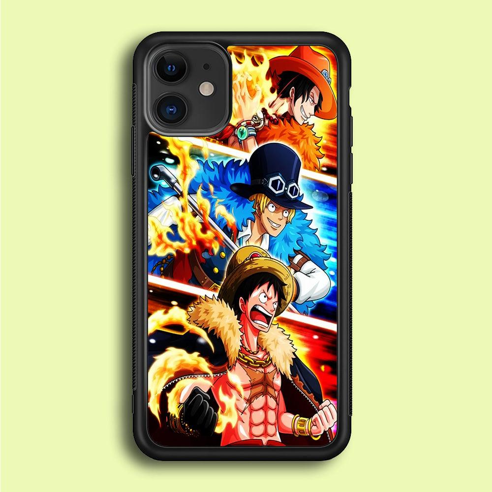 One Piece Ace Sabo Luffy iPhone 12 Case-Rubber / Black (2D Case)-Xtracase
