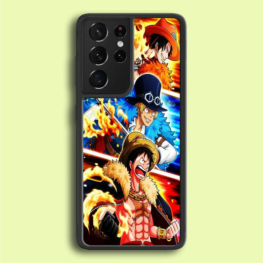 One Piece Ace Sabo Luffy Samsung Galaxy S21 Ultra Case-Rubber / White (2D Case)-Xtracase