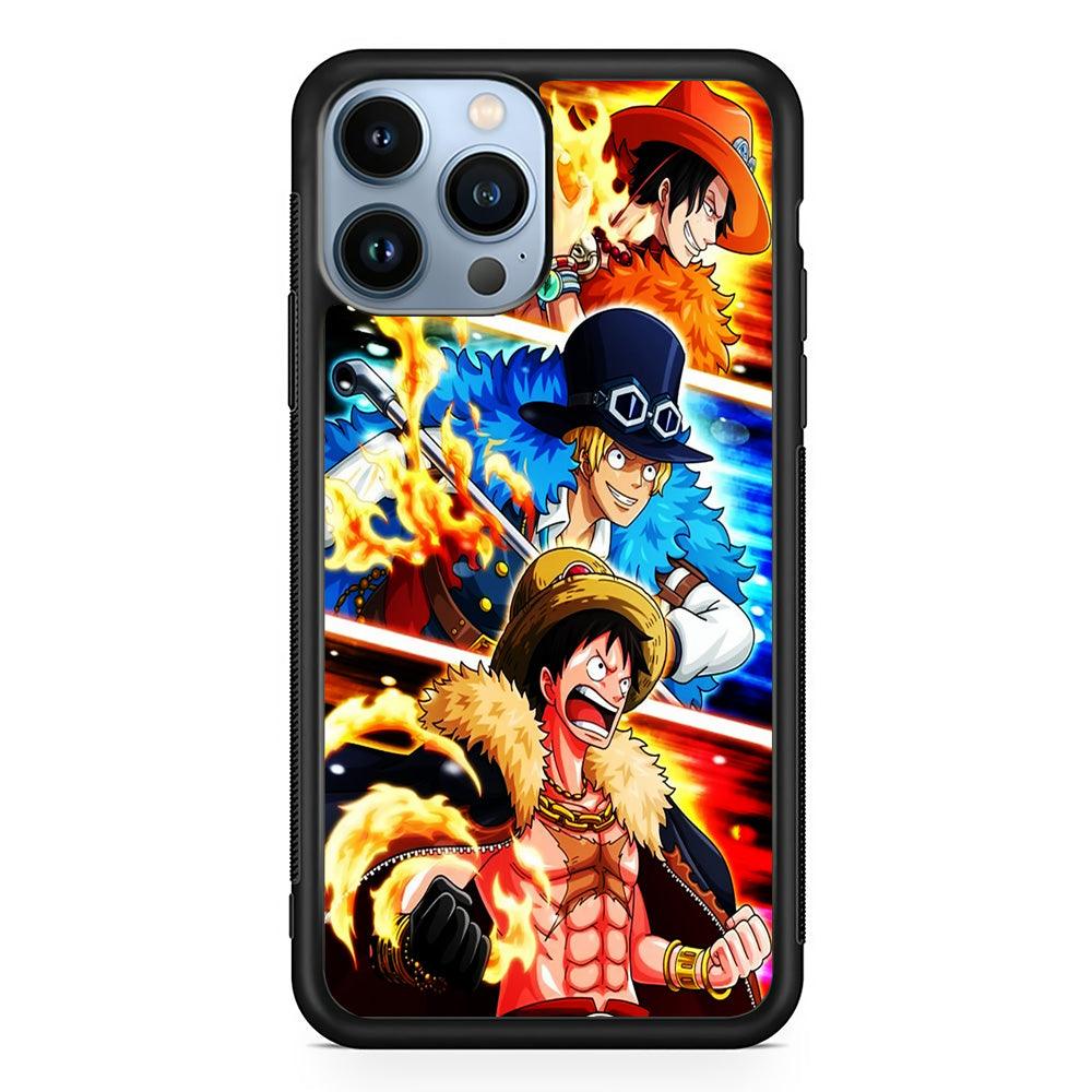 One Piece Ace Sabo Luffy iPhone 13 Pro Case-Rubber / Black (2D Case)-Xtracase