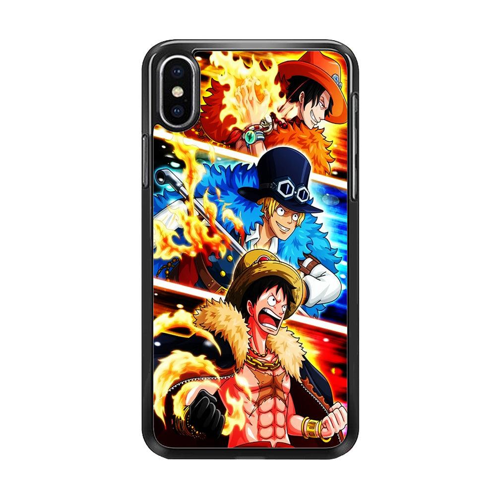 One Piece Ace Sabo Luffy iPhone Xs Case-Rubber / Black (2D Case)-Xtracase