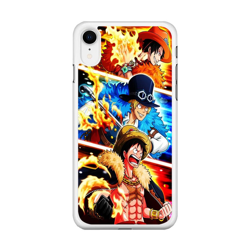 One Piece Ace Sabo Luffy iPhone XR Case-Rubber / White (2D Case)-Xtracase