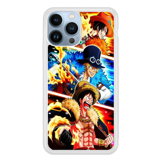 One Piece Ace Sabo Luffy iPhone 13 Pro Max Case-Rubber / White (2D Case)-Xtracase