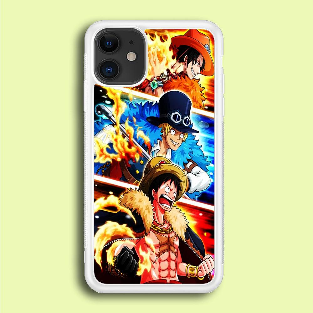 One Piece Ace Sabo Luffy iPhone 12 Case-Rubber / White (2D Case)-Xtracase