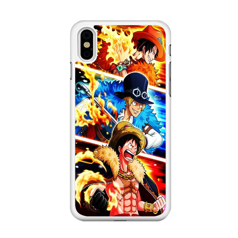 One Piece Ace Sabo Luffy iPhone Xs Case-Rubber / White (2D Case)-Xtracase