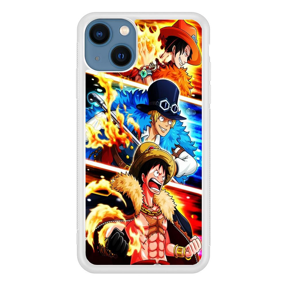 One Piece Ace Sabo Luffy iPhone 13 Mini Case-Rubber / White (2D Case)-Xtracase