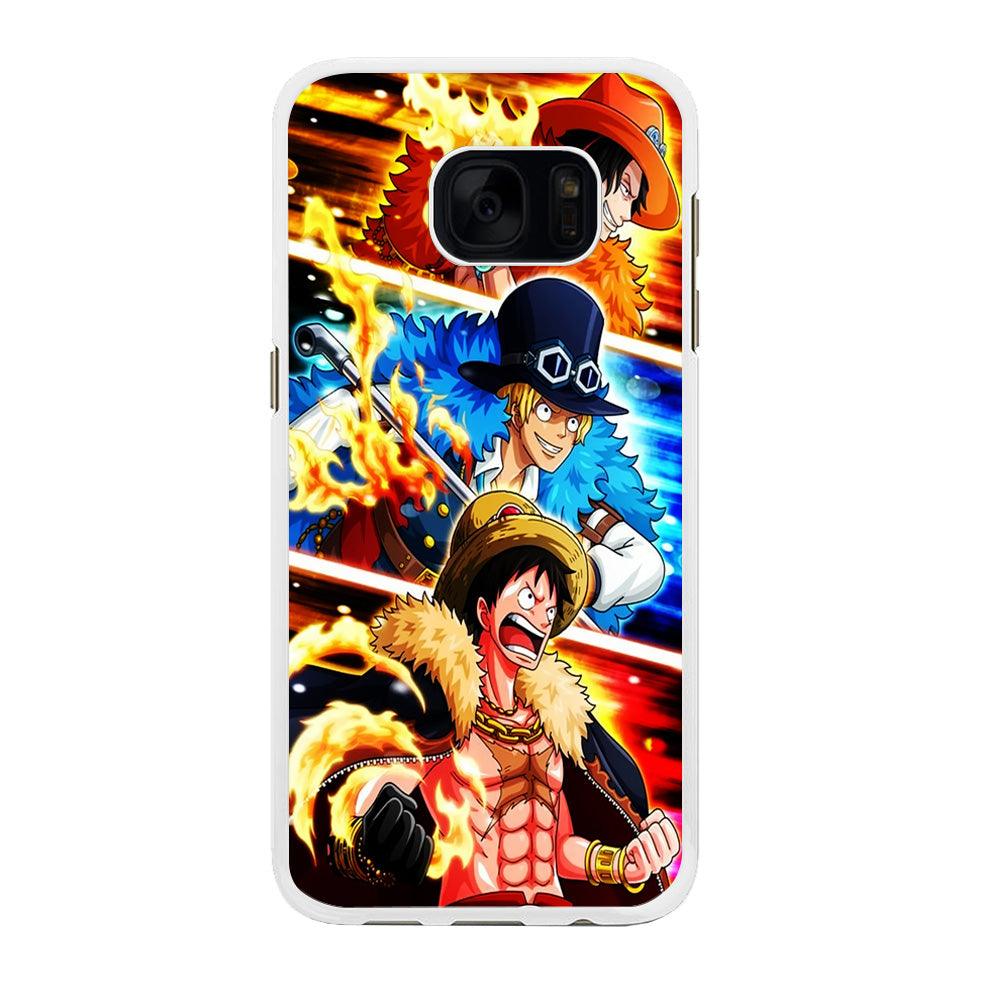 One Piece Ace Sabo Luffy Samsung Galaxy S7 Edge Case-Rubber / White (2D Case)-Xtracase
