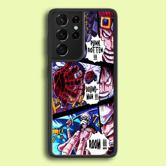 One Piece Luffy Kid Law Comic Samsung Galaxy S21 Ultra Case-Rubber / White (2D Case)-Xtracase