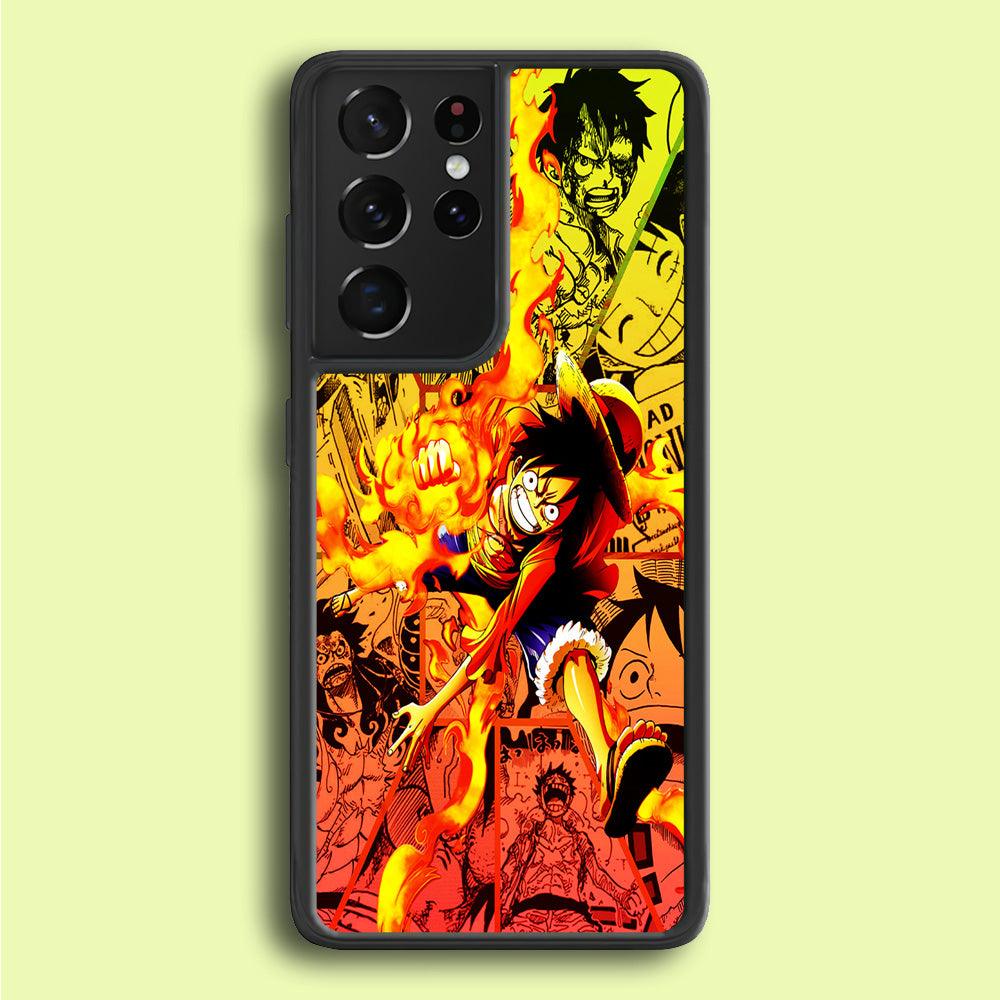 One Piece Luffy Red Hawk Samsung Galaxy S21 Ultra Case-Rubber / Black (2D Case)-Xtracase