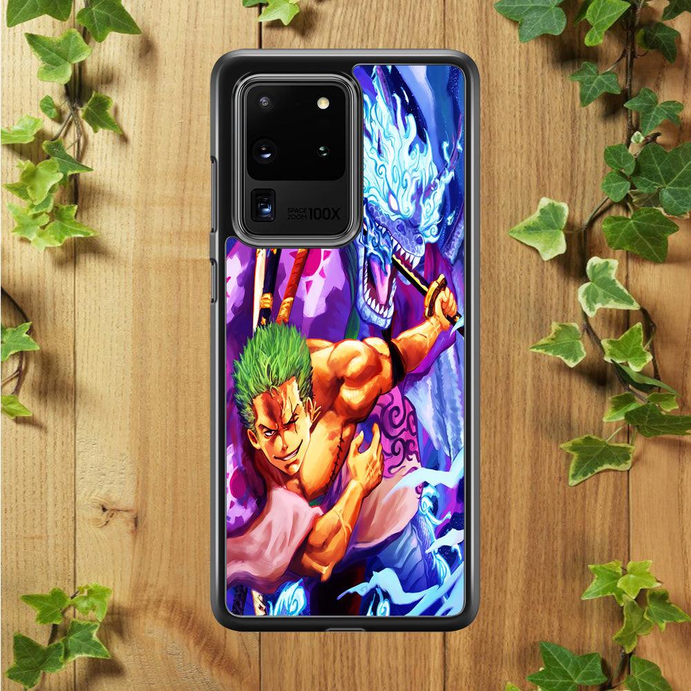 One Piece Zoro Dragon Samsung Galaxy S20 Ultra Case-Rubber / White (2D Case)-Xtracase