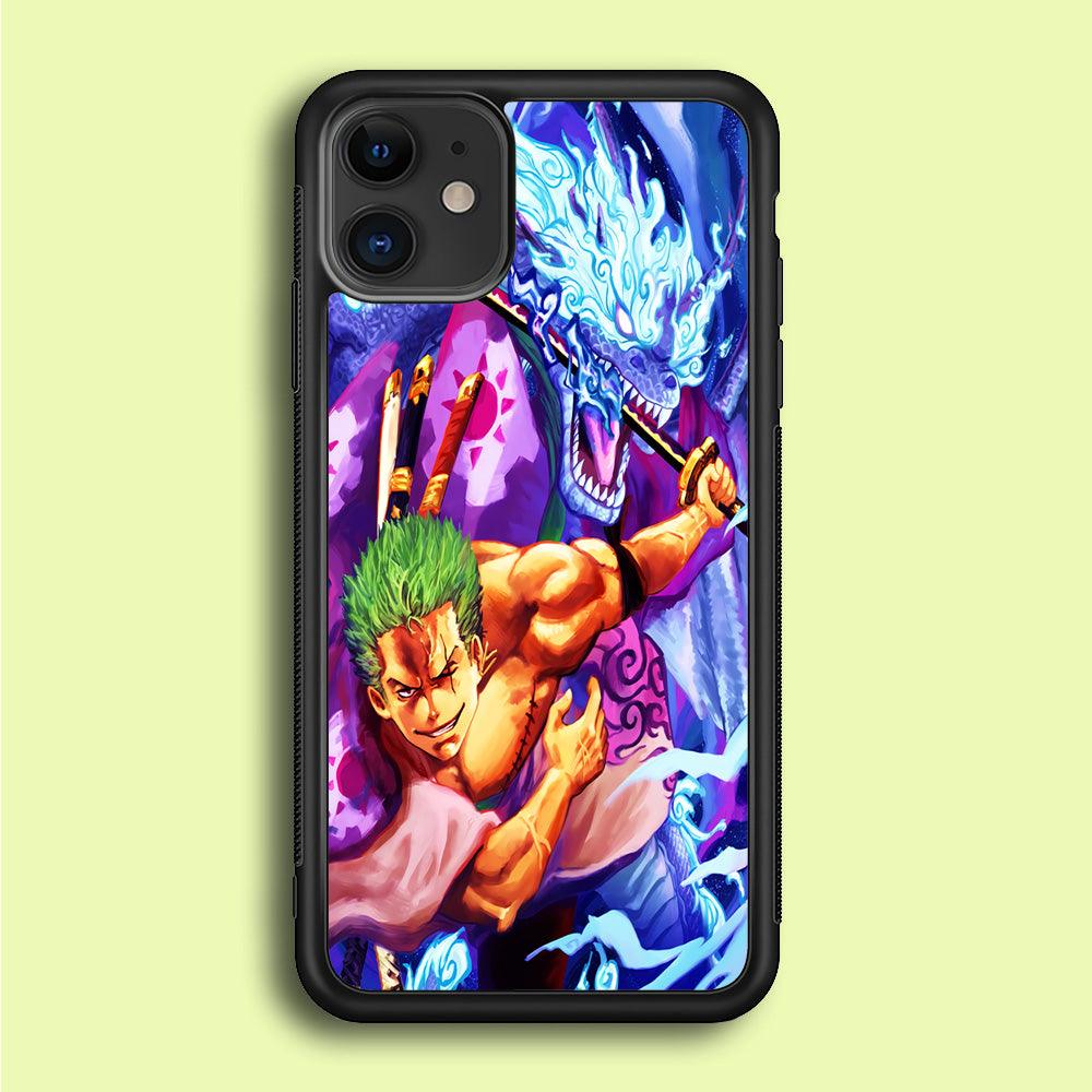 One Piece Zoro Dragon iPhone 12 Case-Rubber / Black (2D Case)-Xtracase