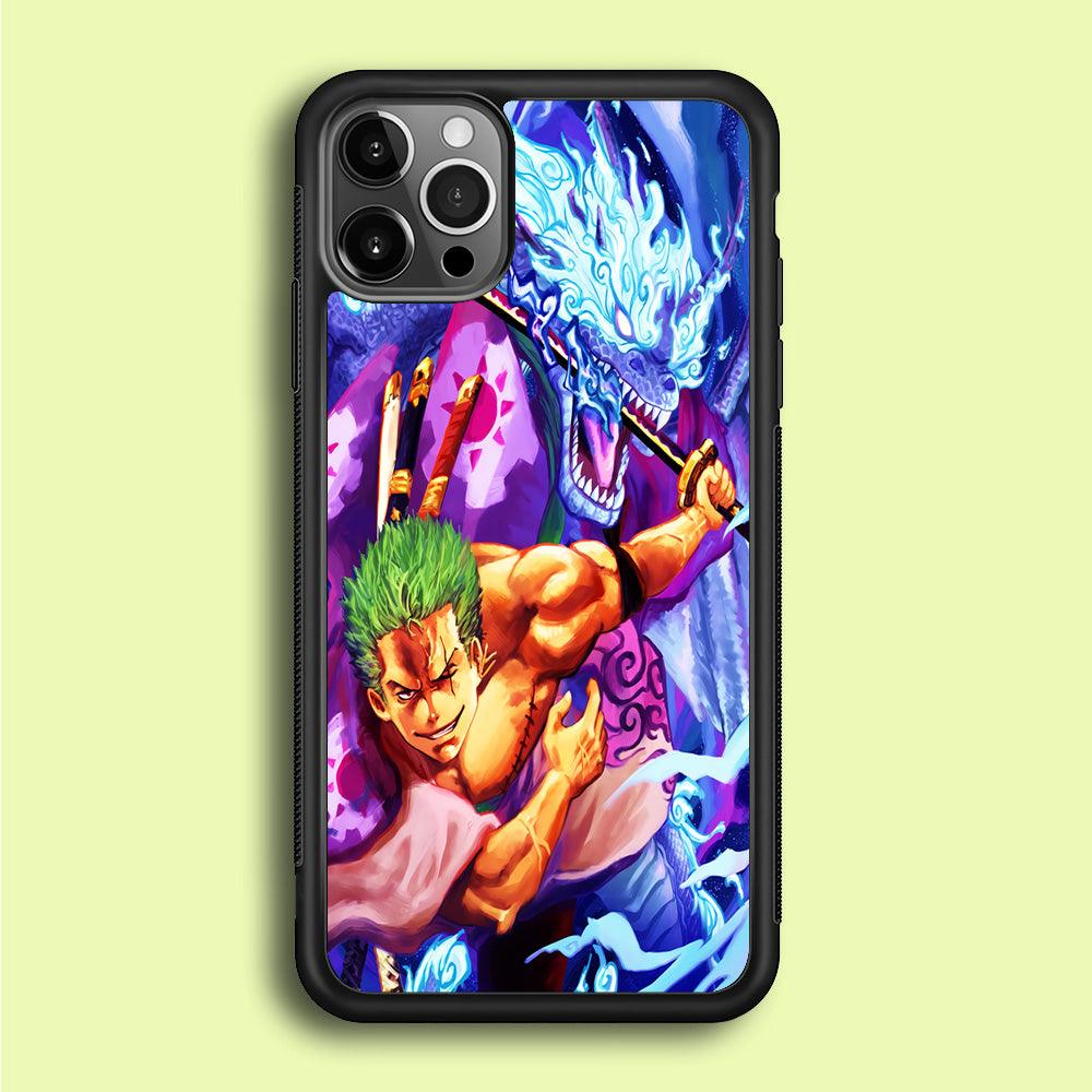 One Piece Zoro Dragon iPhone 12 Pro Case-Rubber / Black (2D Case)-Xtracase