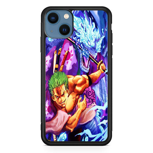 One Piece Zoro Dragon iPhone 13 Mini Case-Rubber / Black (2D Case)-Xtracase