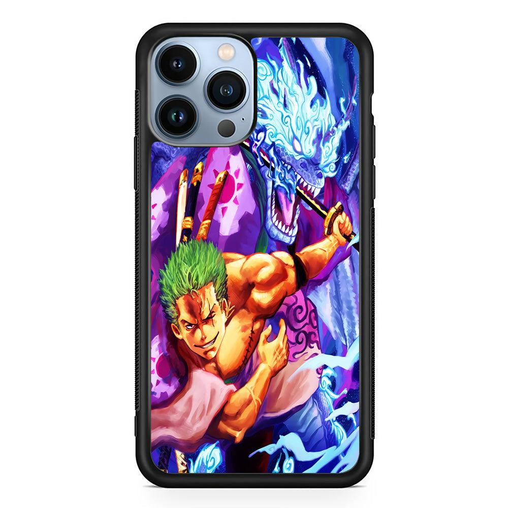 One Piece Zoro Dragon iPhone 13 Pro Case-Rubber / Black (2D Case)-Xtracase