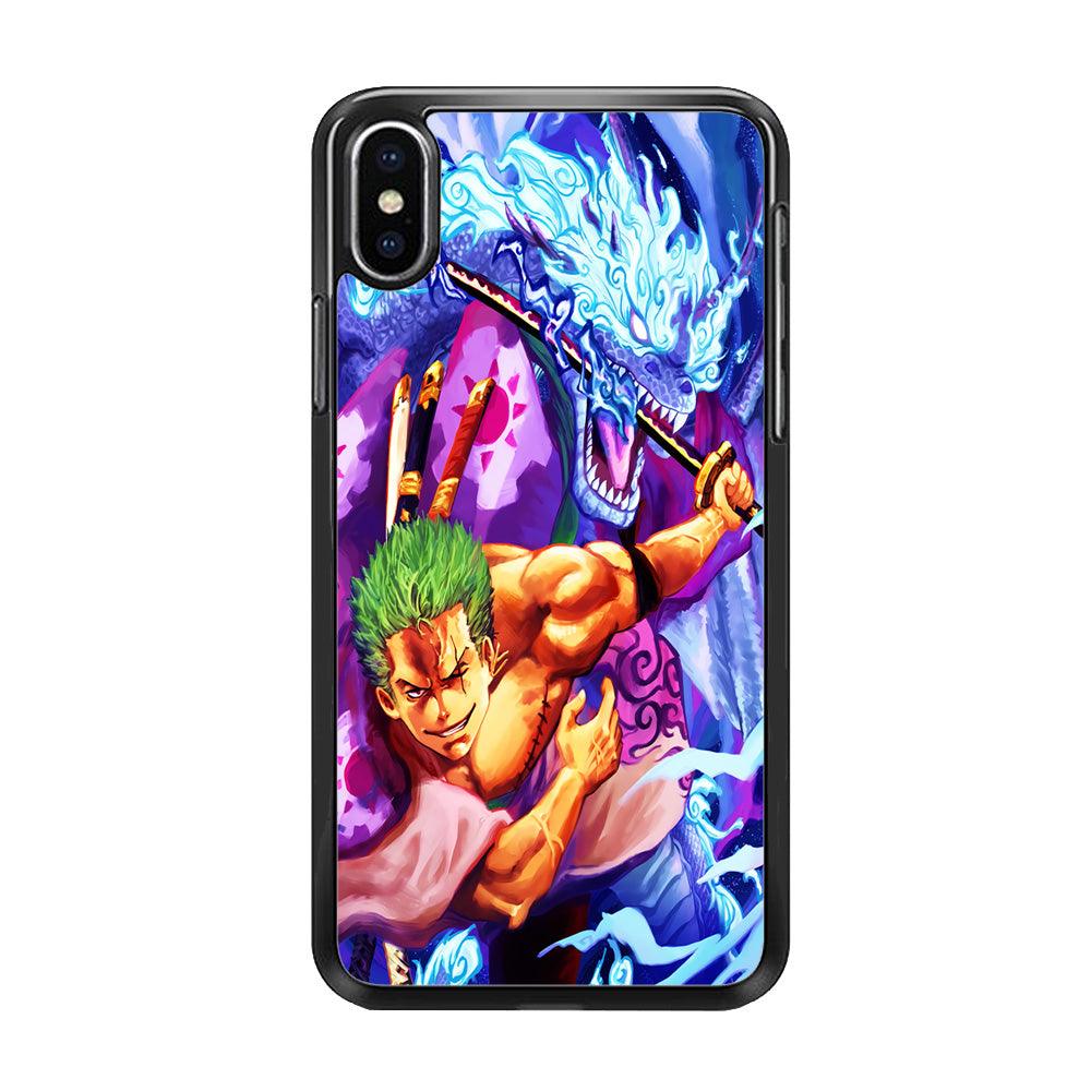 One Piece Zoro Dragon iPhone Xs Max Case-Rubber / Black (2D Case)-Xtracase