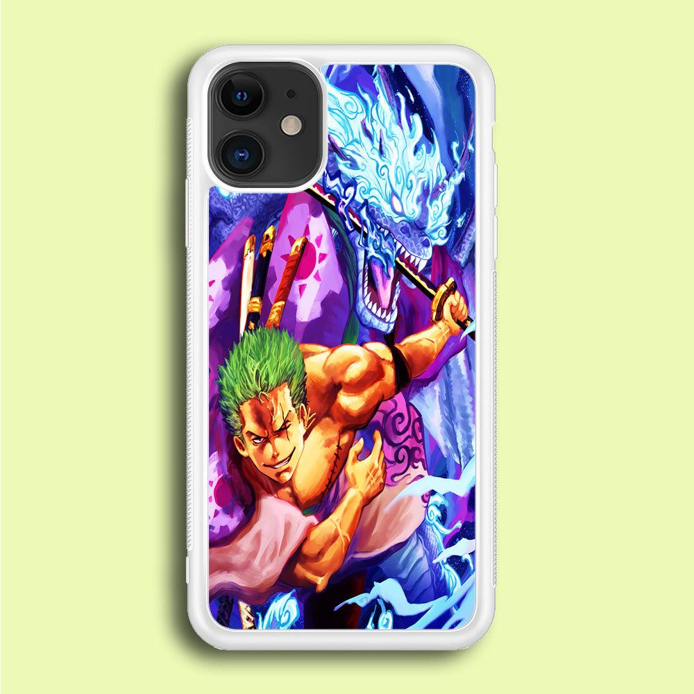 One Piece Zoro Dragon iPhone 12 Case-Rubber / White (2D Case)-Xtracase