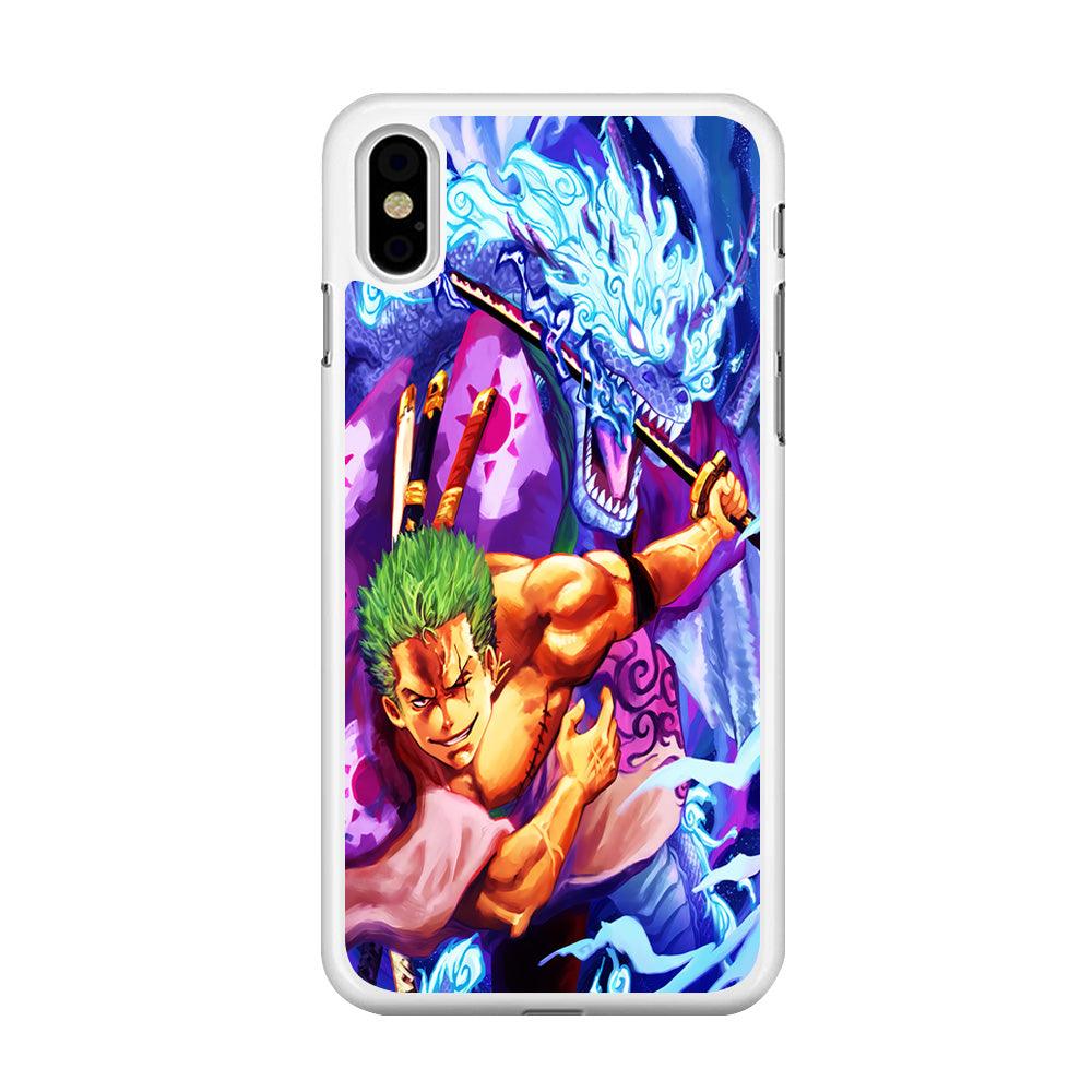 One Piece Zoro Dragon iPhone Xs Case-Rubber / White (2D Case)-Xtracase
